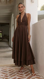 Kathy Halter Neck Maxi Dress Chocolate