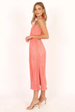 Pontee One Shoulder Pleated Midi Dress Coral