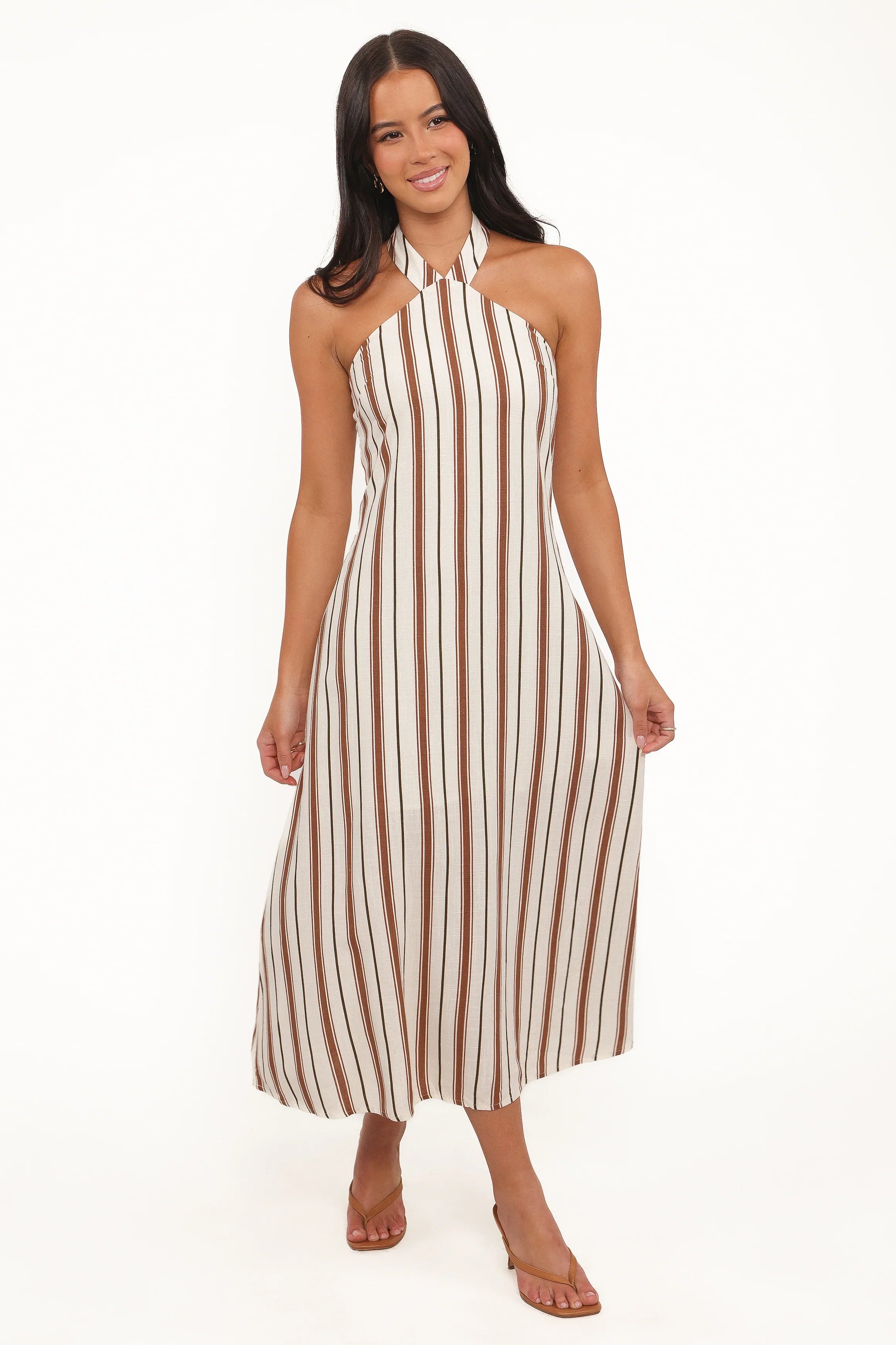 Katherine Midi Dress Brown Stripe