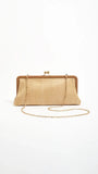 Clip Top Woven Soft Rectangle Clutch Camel