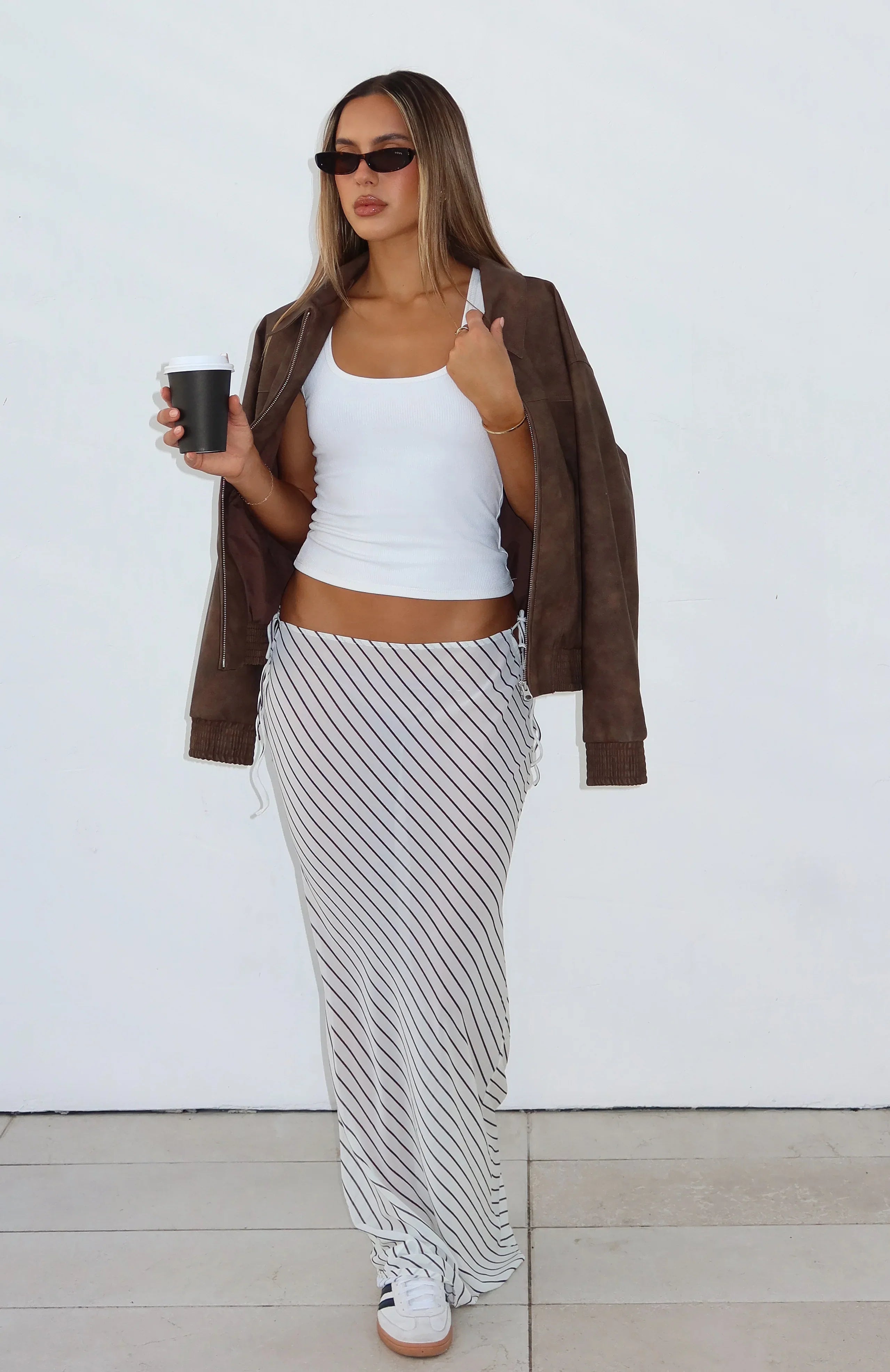 Luminous Maxi Skirt Cream Choc Stripe