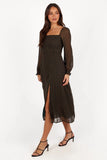 Ettie Long Sleeve Midi Dress Pine Tan