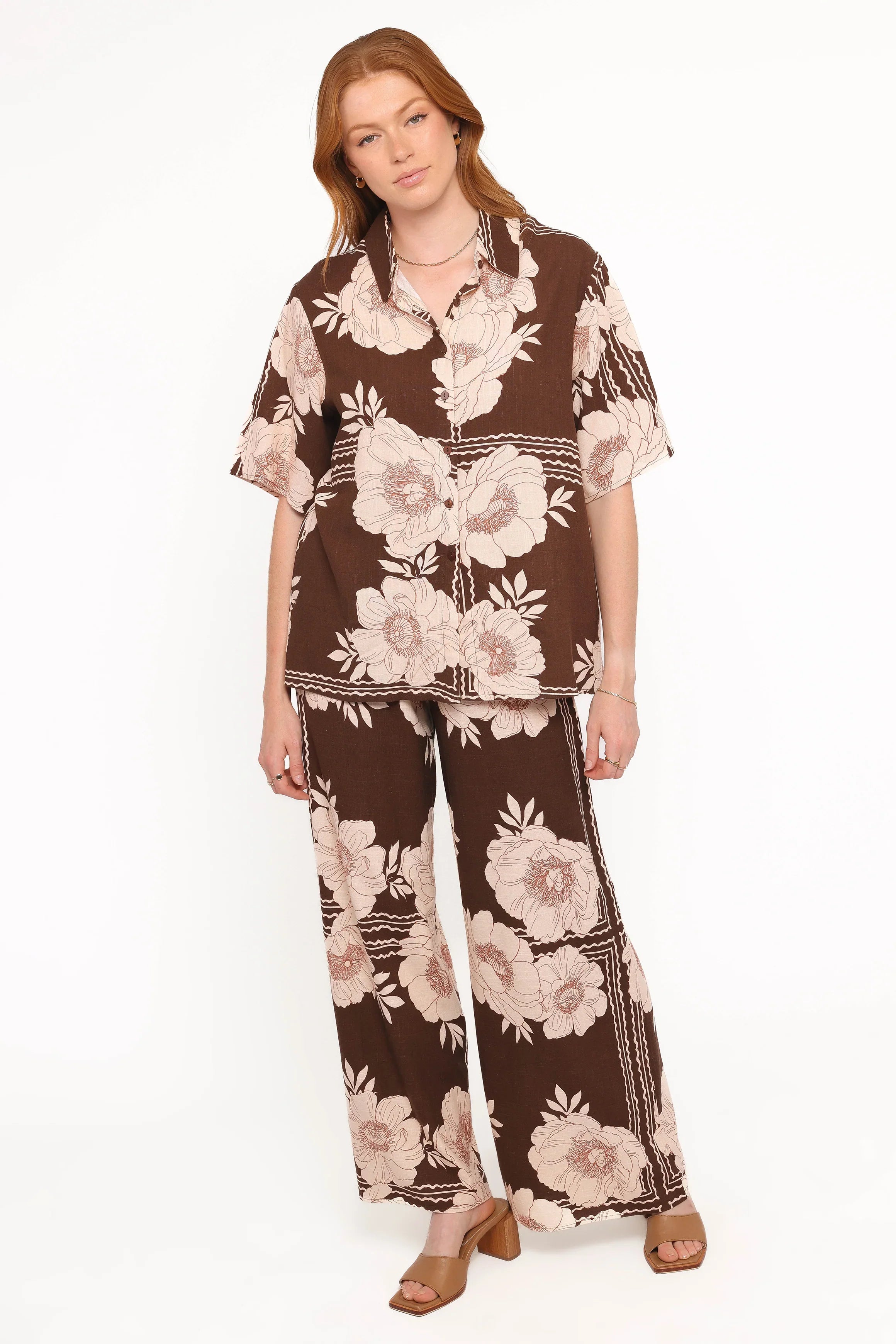 Bernadine Wide Leg Pant Brown Floral