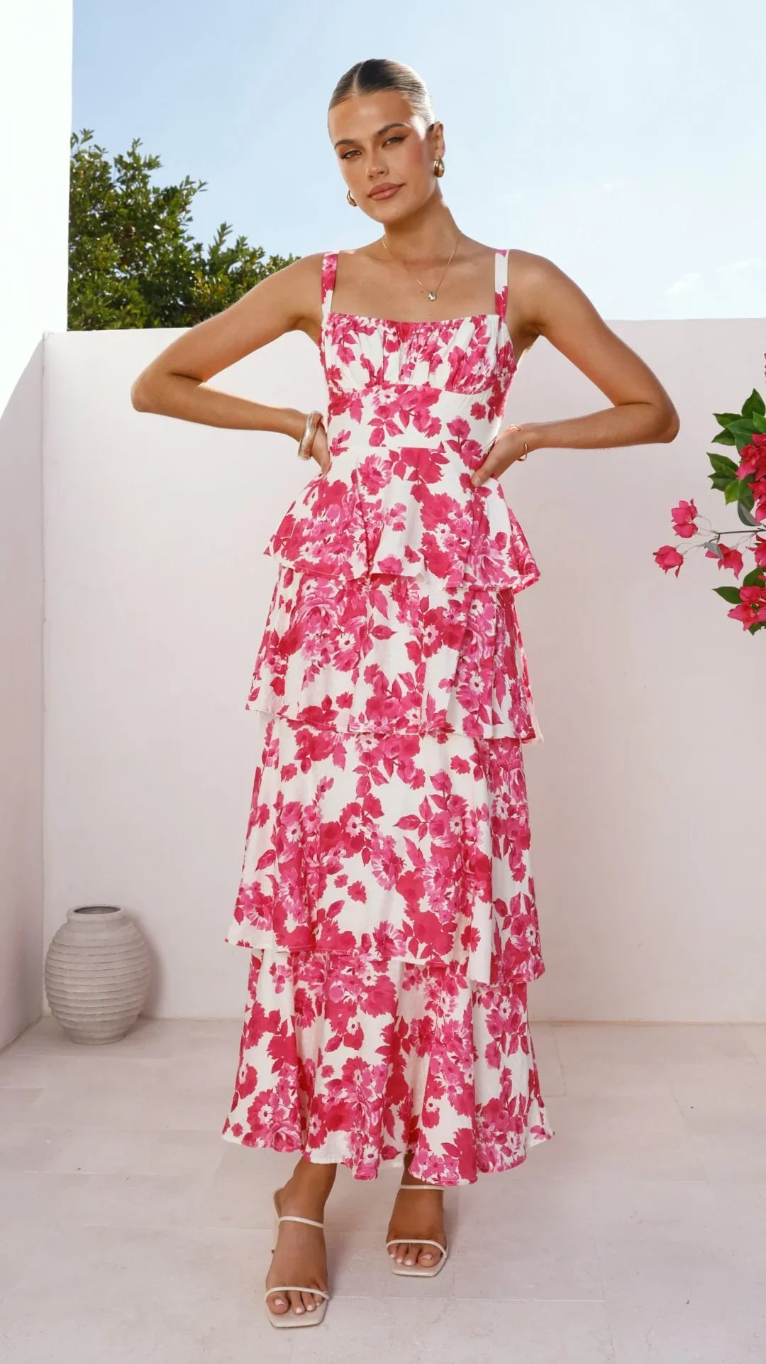 Odilia Maxi Dress Pink White Floral