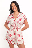 Kensie Tie Waist Romper Red