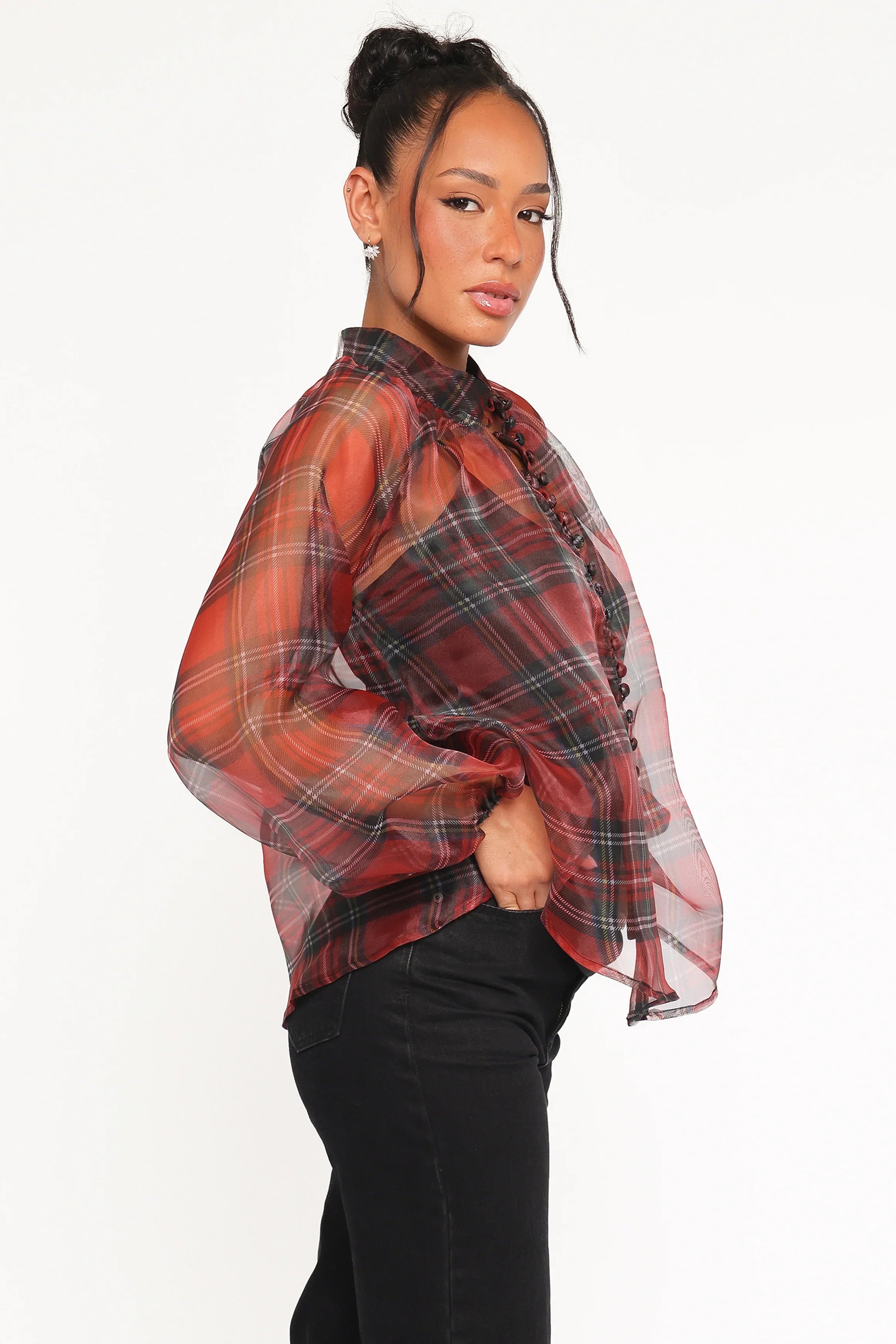 Marni Organza Top Red Plaid