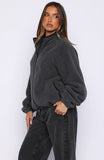 Calm Before The Storm Zip Front Fleece Sweater Charcoal