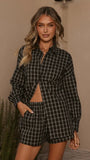 Kye Long Sleeve Top and Shorts Set Black White Plaid