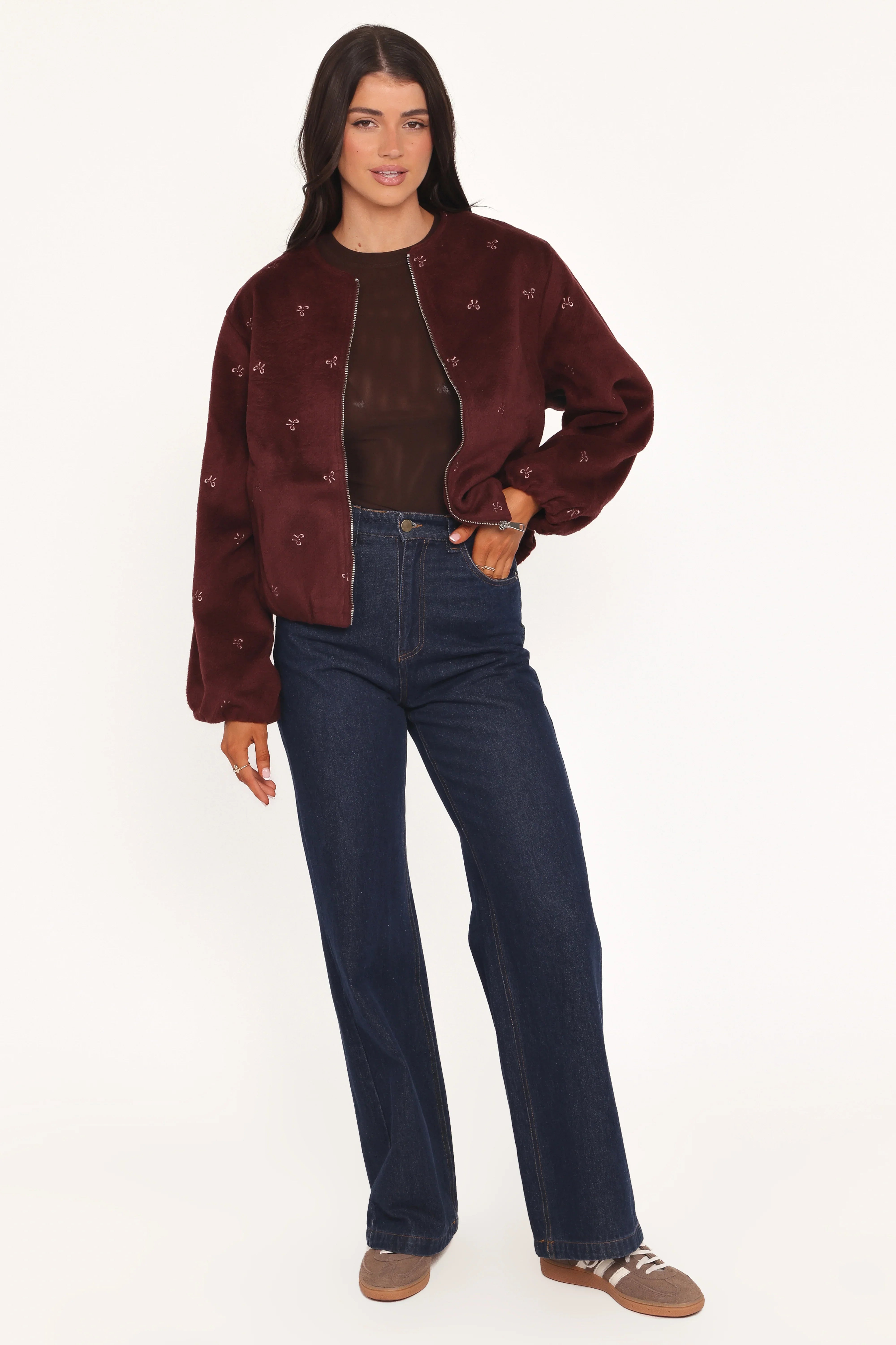 Marla Cropped Bomber Cherry