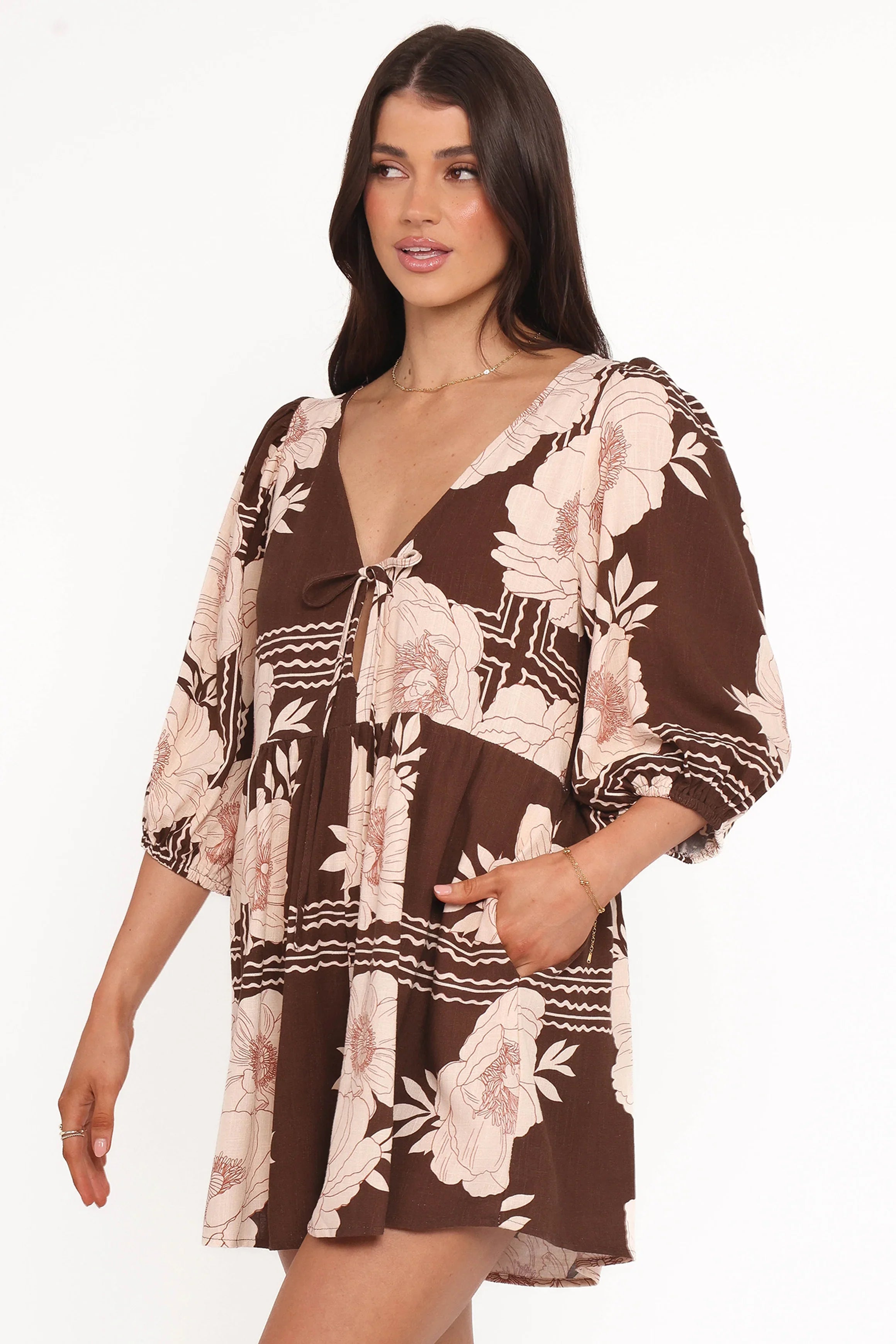 Henley Romper Brown Floral