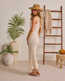 Sunlit Glow Knit Beaded Fringe Hem Cover Up Maxi Dress