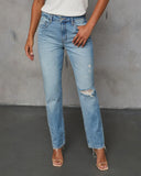 Grazie Rigid Cropped High Rise Distressed Jeans