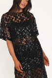 Yonder Sheer Lace Tee Top Black