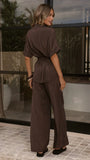 Velice Tie Top and Pants Set Brown