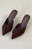 Domino Heels Chocolate Faux Suede