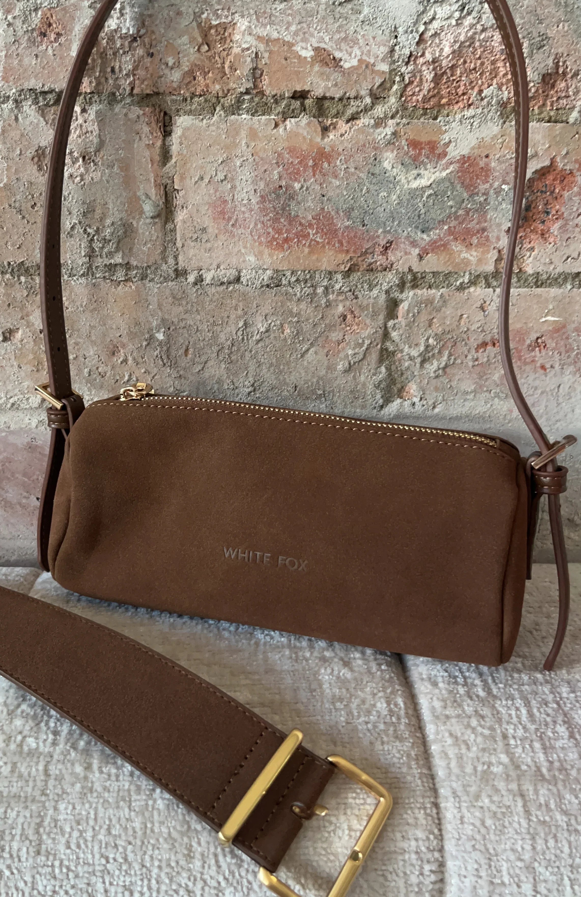Gannon Shoulder Bag Chocolate Faux Suede
