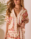 Hibiscus Haze Abstract Printed Button Up Top