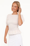 Callista Shirred Waist Top Beige Gingham