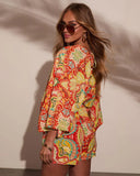 Sunset Gleam Abstract Kimono Sleeve Romper
