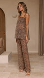 Zarina Sequin Long Line Top and Pants Set Mocha