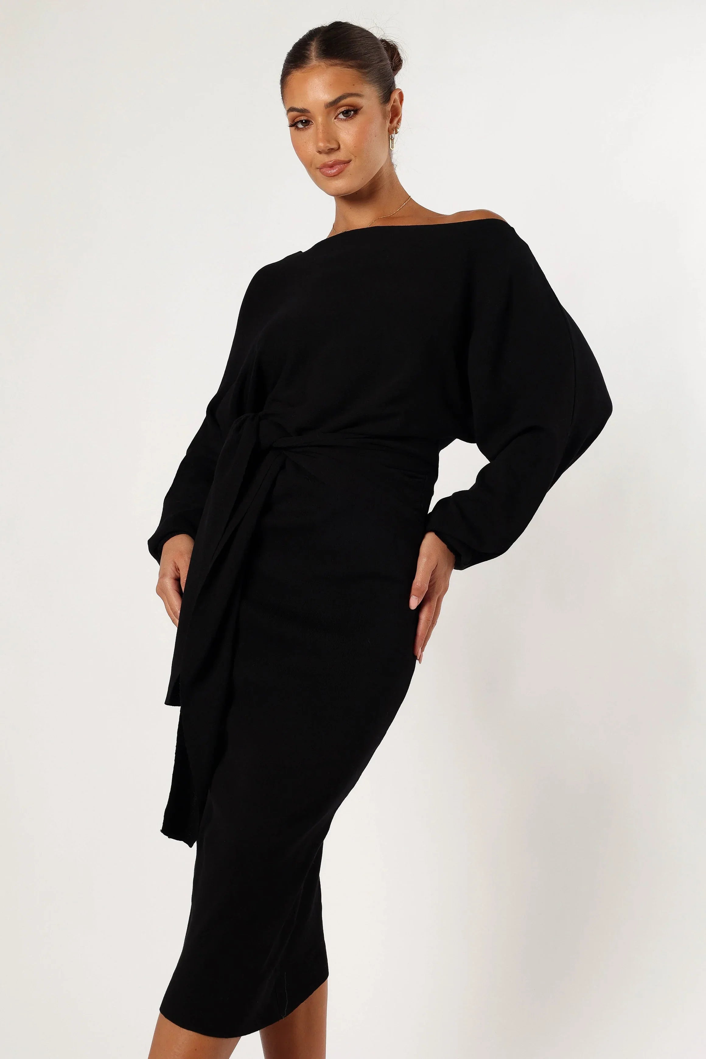 Prancer Off Shoulder Midi Dress Black