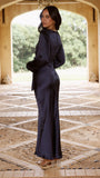Ivy Long Sleeve Tie Front Maxi Dress Navy