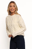 Kalai Cable Knit Pearl Detail Knit Sweater Cream