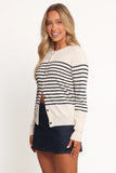 Gavi Button Front Striped Cardigan Off White Navy