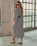 Dimarco Striped Pocketed Belted Midi Dress