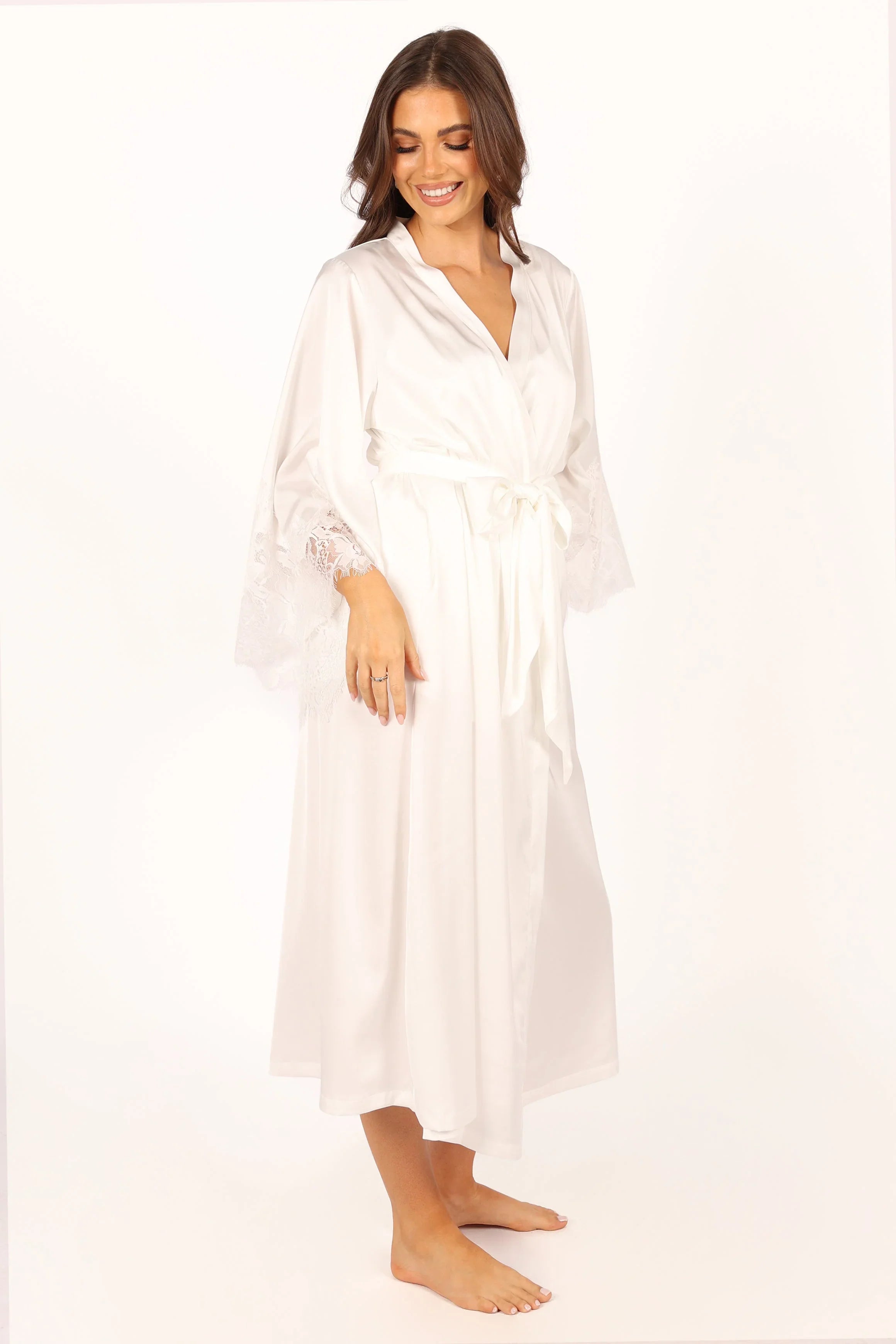 Darani Full Length Lace Trim Robe Ivory