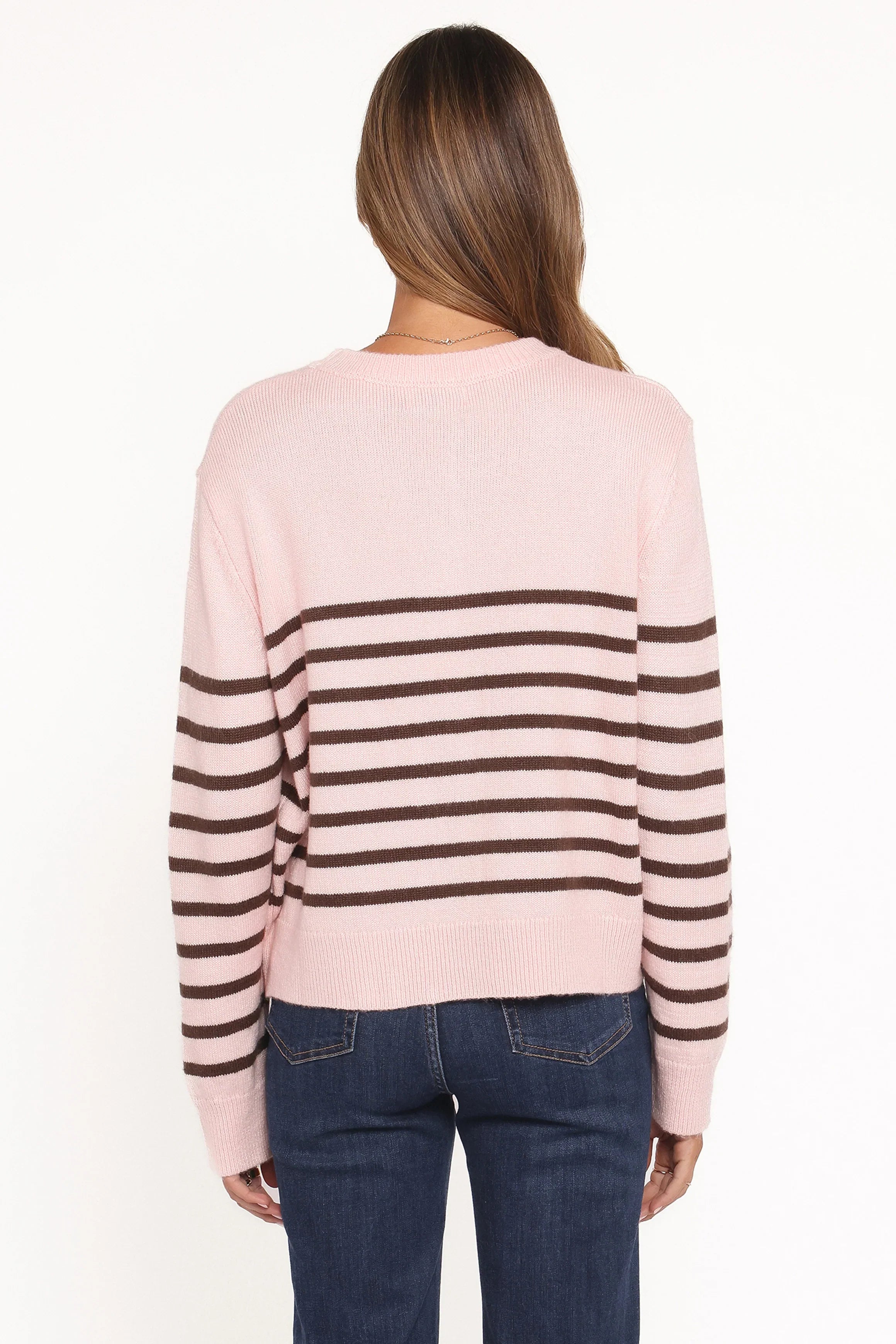 Eleanora Striped Knit Pullover Sweater Pink