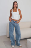 Bring The Drama Mid Rise Wide Leg Jeans Mid Blue