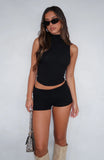 Lets Catch Up Fold Over Booty Shorts Black
