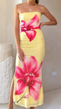 Brittani Strapless Maxi Dress Yellow Pink