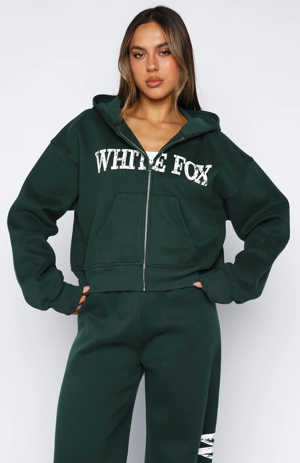 Brand New Start Boxy Zip Front Hoodie Forest Green