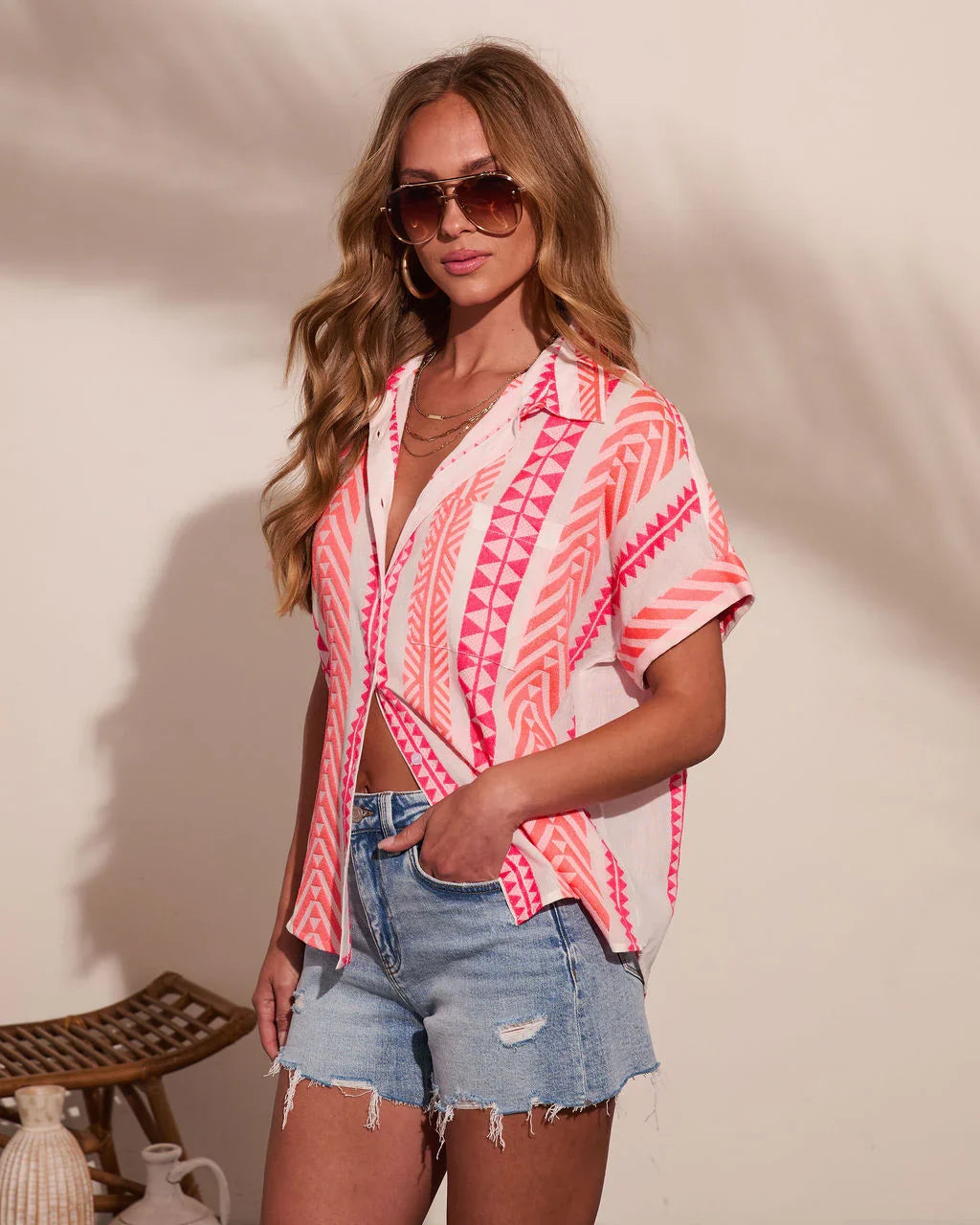 Sunkissed Burst Abstract Short Sleeve Top