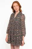 Jinny Long Sleeve Mini Dress Dark Green Multi