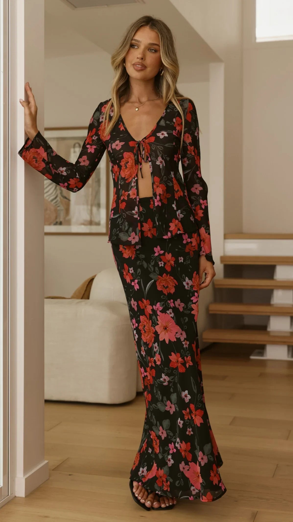 Brianna Open Tie Top Dark Floral