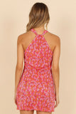 Melody Plisse Halter Mini Dress Hot Pink