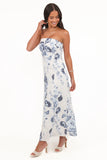 Tamira Strapless Midi Dress Blue Floral