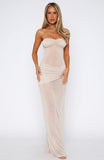 Sheer Grace Strapless Glitter Maxi Dress Champagne