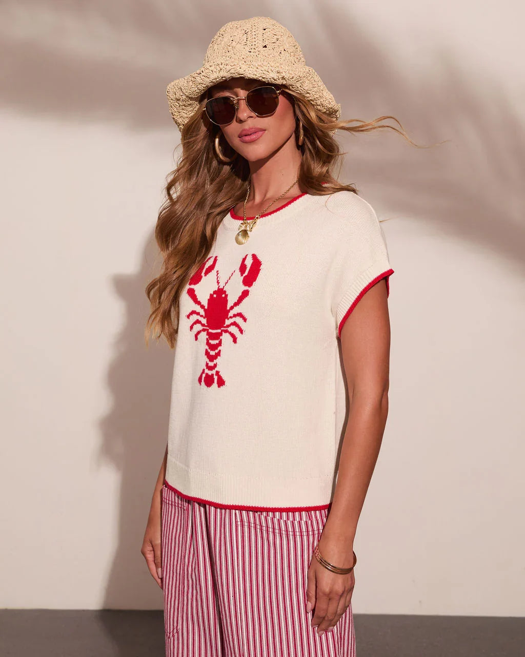 Red Claw Coastline Knit Graphic Lobster Print Sweater