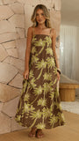 Marcel Maxi Dress Brown Green Palm
