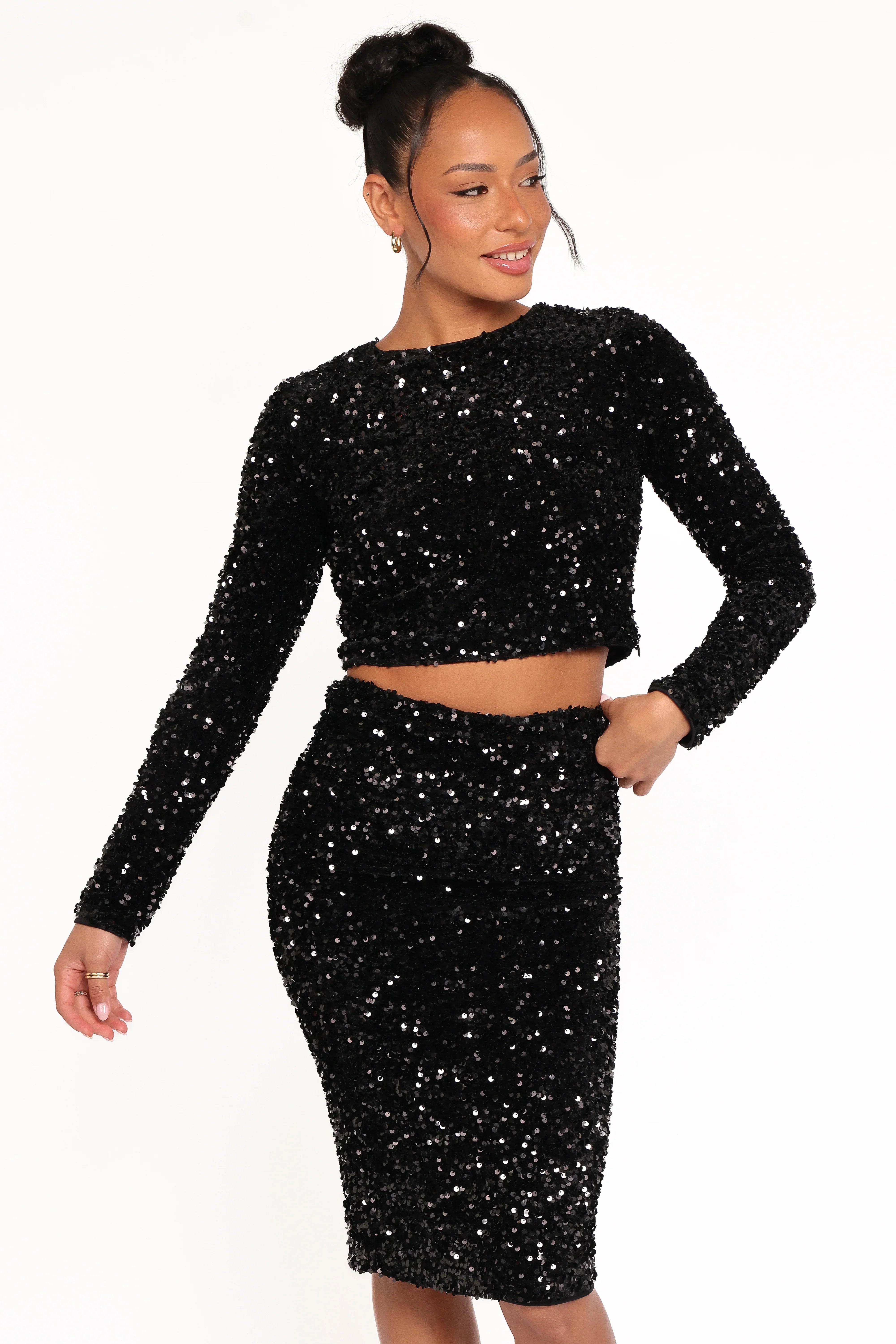 Quinne Cropped Sequin Top Black
