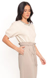 Orlana Embellished Neck Short Sleeve Sweater Cream
