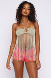 Boho Breeze Fringe Top Gold Shimmer