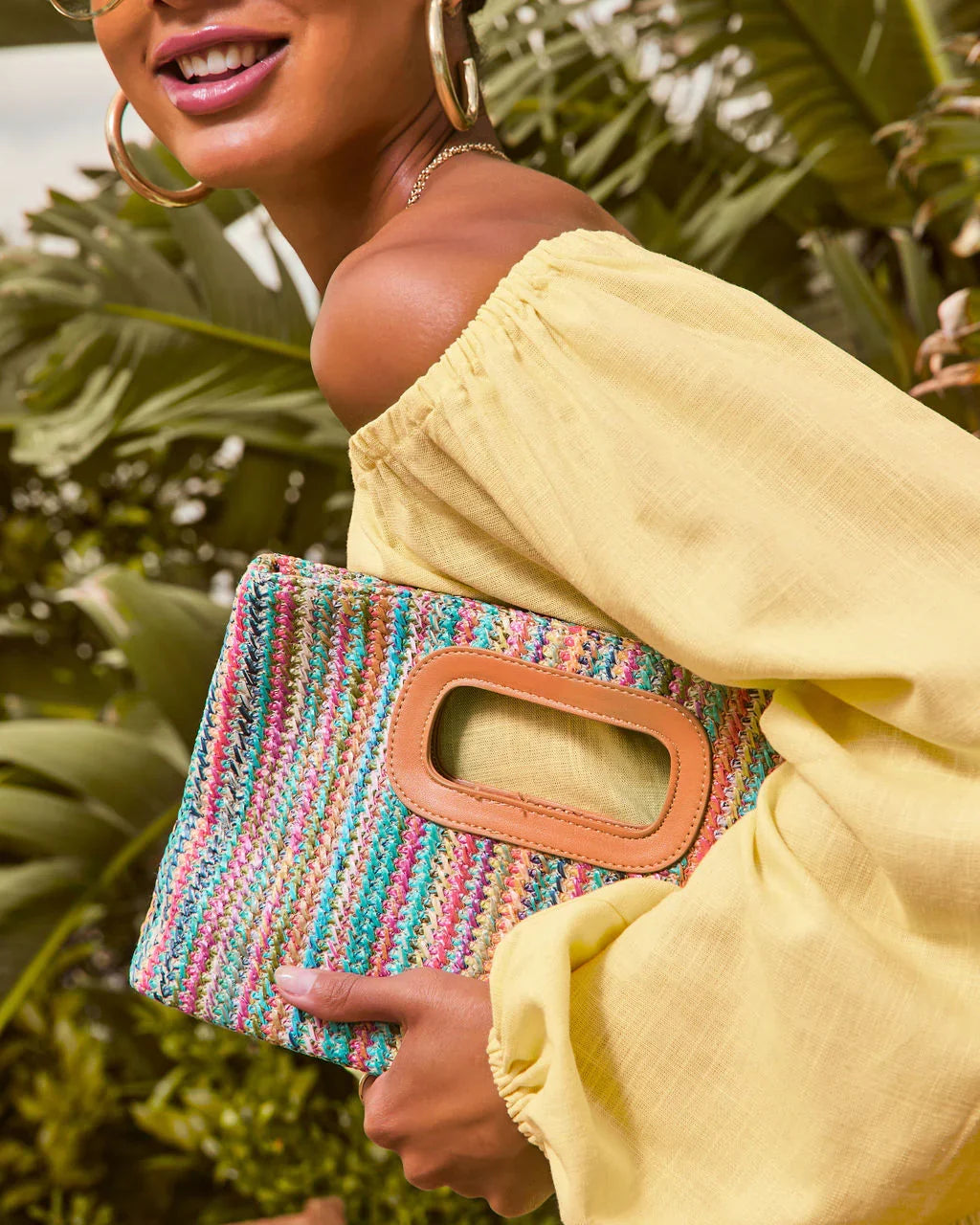 Shelia Multicolor Striped Straw Clutch