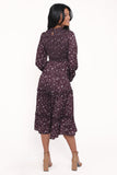 Edwina Shirred Frill Long Sleeve Midi Dress Plum Floral
