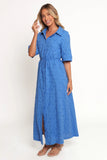 Cooper Embroidered Button Through Midi Dress Cobalt