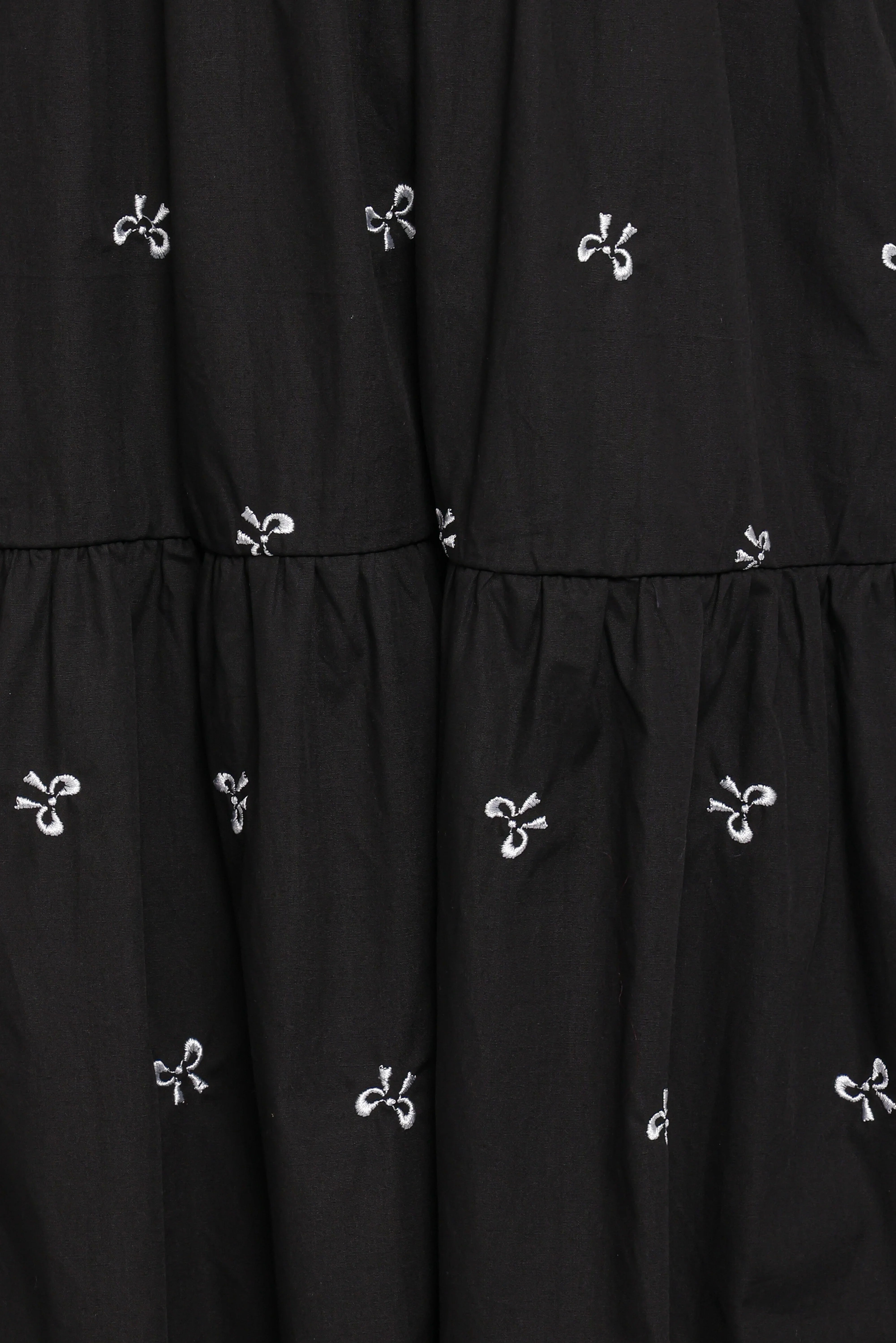 Naura Shirred Tiered Midi Dress Black Bow